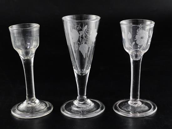 Three drinking glasses, c.1735-40, H. 14 - 15.2cm